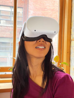 woman wearing VR headgear